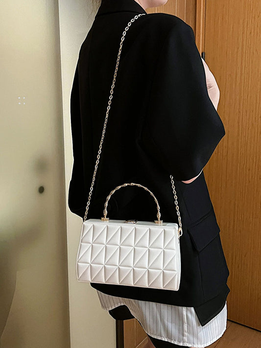 White 3D-Quilted Box Clutch