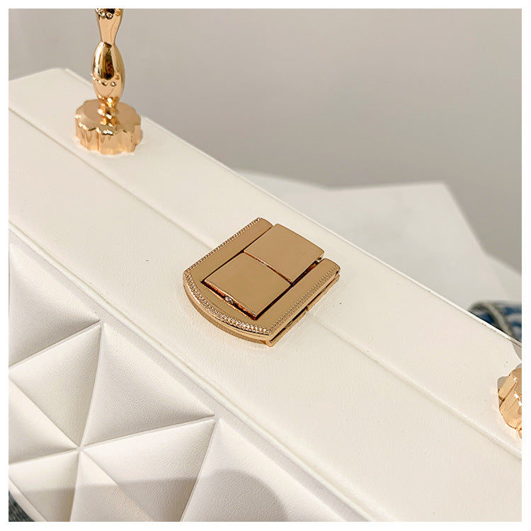 White 3D-Quilted Box Clutch